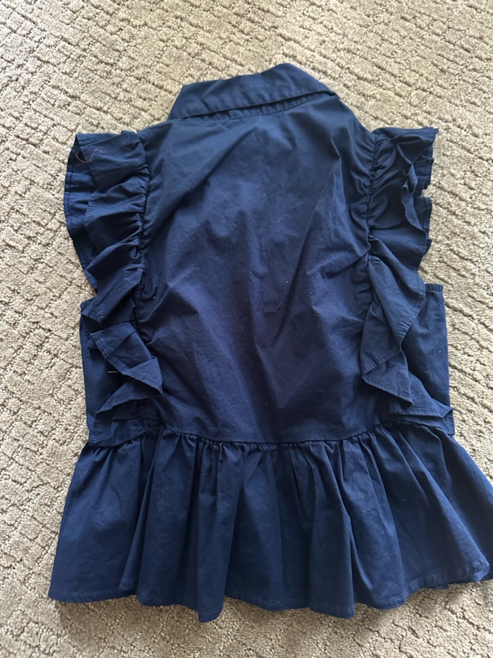 Navy Ruffle Button-Front sleeveless top - Picture 2 of 2